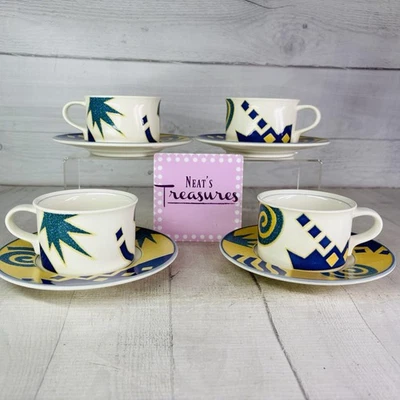 Juego de 4 tazas y platillos de gres seguros para horno Mikasa Intaglio VERVE CAC97 azul dorado Foto 1 de 4