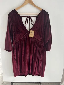Tree Of Life Velvet Long Sleeve Shift Dress Size S M L New Burgundy Boho Gypsy - Picture 1 of 14