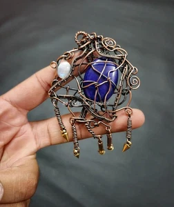 Lapislazuli Anhänger und Regenbogen Mondstein Anhänger Kupferdraht gewickelt Schmuck - Bild 1 von 6