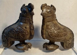 Antike Vintage chinesische geschnitzte Jade Phönix Fenghuang Vogel Figur 2er Set - Bild 1 von 18