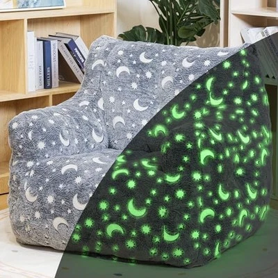 Bean Bag Chair with Filler, 37" Glow at Night BeanBags with Faux Fur Cover Grey - Image 1 of 4