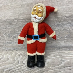 Muñeca Papá Noel Vintage Cara de Goma 12" Paja de Navidad Botas de Papel Relleno - Imagen 1 de 7