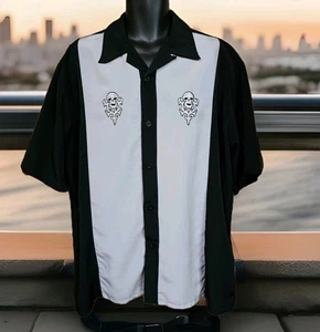 Vtg Silver Point Mens XL Shirt SS Button Up Embroidered Skull Y2K Gray Black EUC - Picture 1 of 12
