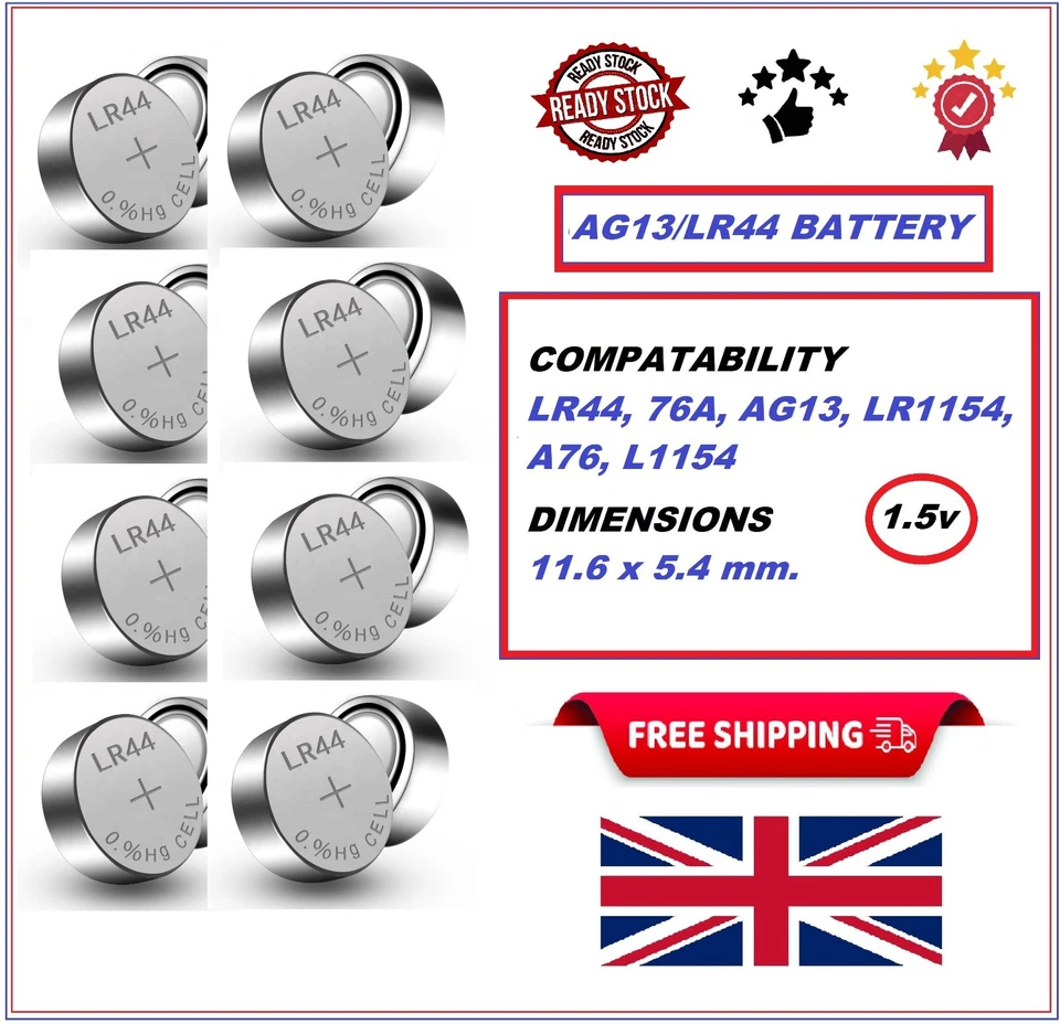 2 PC LR44 / AG13 ALKALINE 1.5V BATTERY ORIGINAL REMOTE CONTROLS & SMALL TOYS - Image 1 of 1