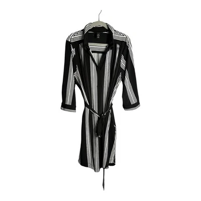 INC Black and White Striped Long Sleeve Belted Dress With Collar Size 2X - Image 1 of 4