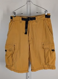Abercrombie Fitch Vintage 90s Y2K Yellow Tech Raver Cargo Field Shorts Belted M - Picture 1 of 5