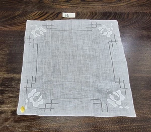Vintage White LINEN Handkerchief Hankie 13" with Delicate Cut-Out Roses Design - Picture 1 of 7