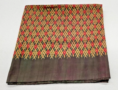 Thai Silk Ikat Design Fabric Green/Red/Gold 4 yards x 38" wide - Image 1 of 3
