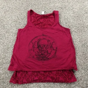 Hot Topic Tank Top Womens XS Red Floral Lace Skull Moon Shirt Gothic Grunge Y2K - Picture 1 of 10