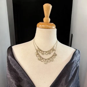 Vintage Gold Tone Double Strand Necklace w/ Textured Disc Charms - Picture 1 of 6
