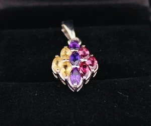Rhodolite Garnet, Citrine & Amethyst Pendant In Platinum Overlay Sterling Silver - Picture 1 of 16