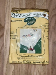 Vtg Bucilla Table Cloth 52 x 52 Stamped For Paint It Yourself USA Made Rare HTF - Picture 1 of 3