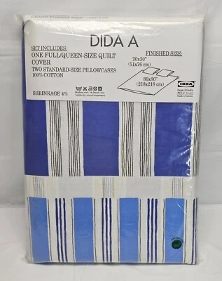IKEA DIDA A Full (Double)/ Queen  Duvet Set Cover & Two Pillowcases Striped Blue - Image 1 of 4