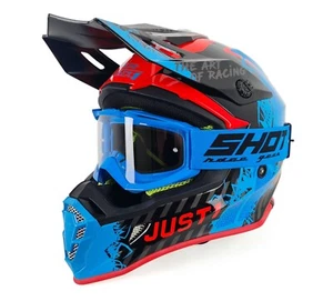 Adults Motocross Helmet Just1 J38 Mask Red Blue Gloss Free Goggles Worth £24.99 - Picture 1 of 13