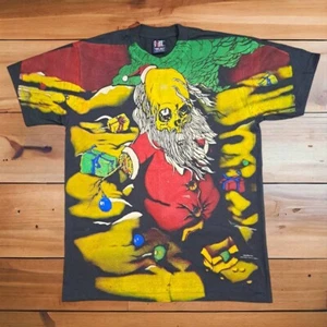 Metallica T Shirt Rock Band vintage style over print Santa Claus size L Reprint - Picture 1 of 17