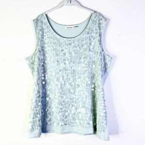 Joan Rivers Top Women 1X Blue Seafoam Sequins Shimmer Tunic Shirt Tank Glam NWOT - Picture 1 of 7
