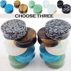 Semi Precious Stone Saddle Ear Plugs Gauges 3 PAIRS! Opalite Jade Turquoise MORE - Bild 1 von 1