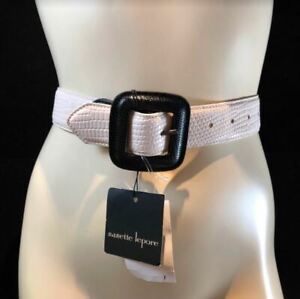 Nanette Leopore Women's 1.5" Snake Embossed Belt, Ivory/Black, Size Medium - NWT