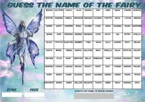 GUESS THE NAME OF FAIRY FUNDRAISING SCRATCHCARD 100 Squares Players Charity Game - Picture 1 of 1