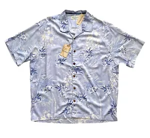 Caribbean Roundtree & Yorke Nwt Silk Blend Blue Floral Tropical Camp Shirt XL - Picture 1 of 4