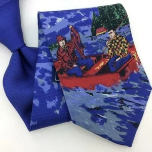 Gap Tie Fishing Boat Tree Blue Brown Sports Silk Necktie Men's Novelty IN16-474 - Picture 1 of 4