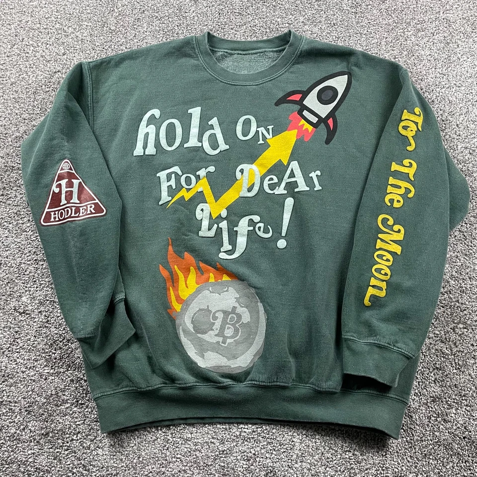 Bitcoin Sweatshirt Large Green Crypto Currency Coin All Over Print Pacsun Money - Image 1 of 4