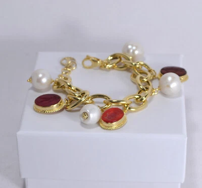 TAGLIAMONTE BRACCIALE IN ARGENTO 925 PERLE E  PASTE VITREE MARRONE       TGN 983 - Immagine 1 di 3