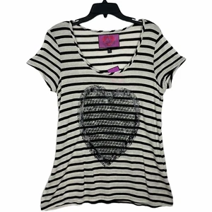 BF Love Junior T Shirt Short Sleeve Vertical Stripe Heart Scoop Size XL NEW - Picture 1 of 5