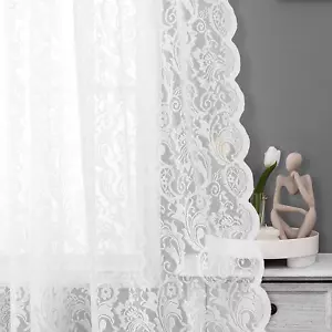 White Lace Sheer Curtains 84 Inch Vintage Floral Sheer Window Curtain Panels for - Picture 1 of 9