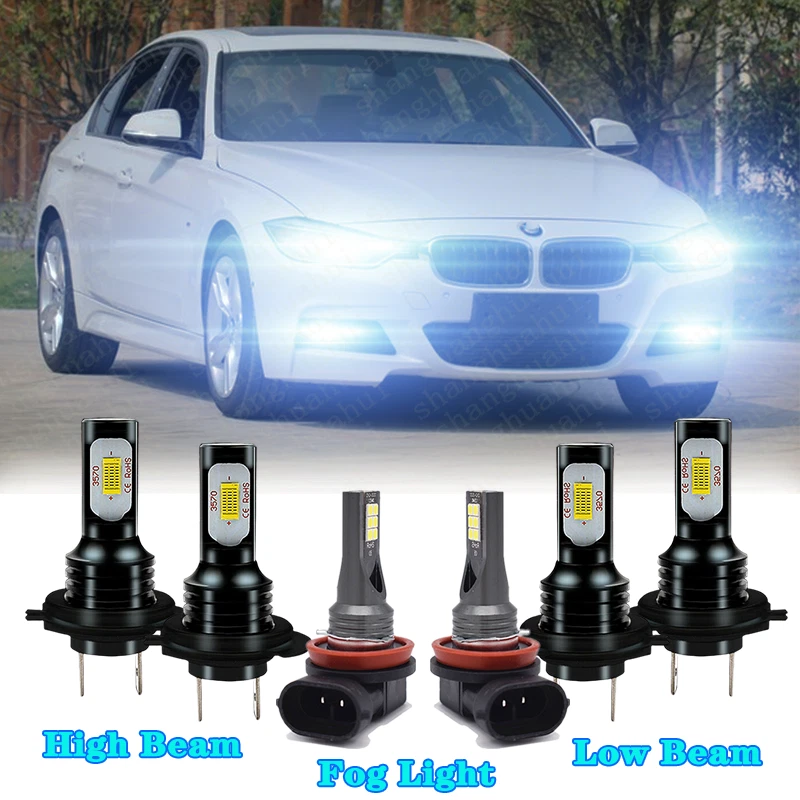 For BMW 328i 2007-2016 6x Bulbs Car LED Headlight Hi/Low Beams + Fog Lamps 6000K - Image 1 of 4
