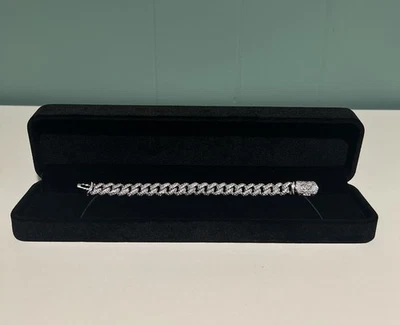 GLD 6 英寸 6 毫米微型钻石叉古巴手链 14K 镀白金 CZ 石 — 第 1/4 张图片