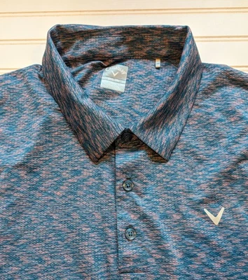 Camisa polo de golf Callaway Opti Dri Swing Tech 4XLT azul y rosa abstracta para hombre  Foto 1 de 4