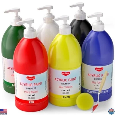 6 Color Large Acrylic Paint Set 69 oz Non-Toxic for Canvas Wood Fabric Craft - Image 1 of 4