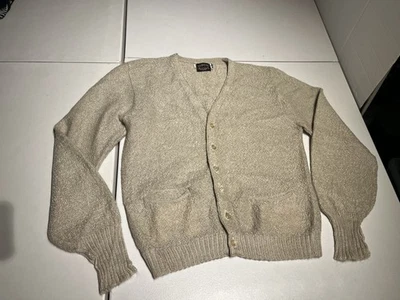 Mohair Wool Sweater Mens XL Shaggy Cardigan Beige Kurt Cobain Fuzzy Vintage 60s - Image 1 of 4