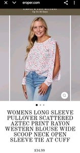 NEW Roper Women's Top/ Size L Multicolor Geometric Slit Sleeves - Picture 1 of 15