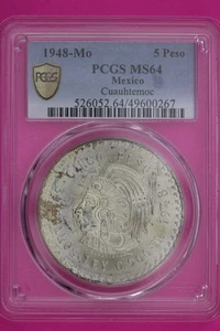 Toned 1948 MS 64 Mexico Cuahtemoc 5 Peso PCGS Certified Graded Authentic 1210 - Picture 1 of 3