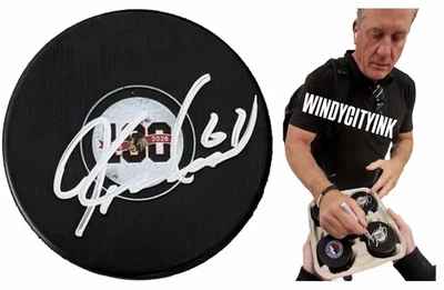 JEREMY ROENICK SIGNED CHICAGO BLACKHAWKS 100 YEAR LOGO PUCK w/EXACT PROOF! - Image 1 of 3
