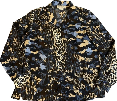 Camisa Blusa Donnkenny Mujer Mediana Multicolor Vintage Estampado Animal Azul Tostado Foto 1 de 4