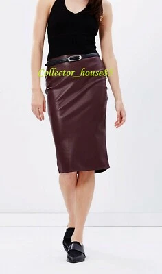 Women Skirt 100% Genuine Red Maroon Lambskin Leather Office Party Casual Wear 48 - Image 1 of 4