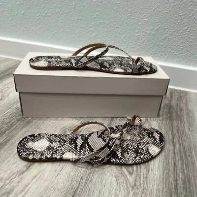 JustFab Snake Print Thong Sandals Strappy Flats Casual Shoes US 10 - Image 1 of 4