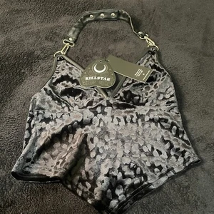 Killstar Alley Cat Black Halter Top Velvet Leopard XS - Picture 1 of 10