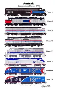 Poster Amtrak Phase 0-VII Locomotive 11""x17"" firmato Andy Fletcher - Foto 1 di 1