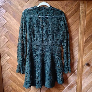 Emerald green Zara thick lace cocktail/party dress - Picture 1 of 5
