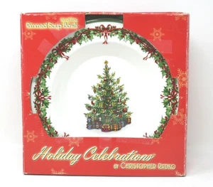 Christopher Radko Traditions Holiday Celebrations Rimmed 9" Soup Bowls Set of 4 - Picture 1 of 9