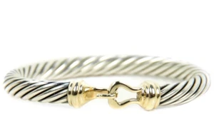David Yurman Sterling Silver & 14k Yellow Gold 7mm Cable Classic Buckle Bracelet - Picture 1 of 6