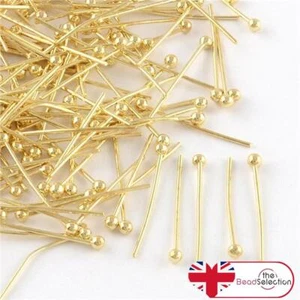 100 PINES DE CABEZA BOLA 30mm x 0.7mm CHAPADOS EN ORO FABRICACIÓN DE JOYAS - Imagen 1 de 2