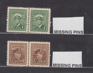 1942-46 #O249 1¢ & #O250 2¢ KG VI WAR ISSUES OFFICIAL PERFORATED MISSING PINS NH - Picture 1 of 2
