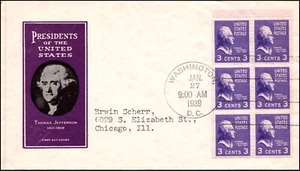 Scott 807a 3 Cents Jefferson Pane Ioor FDC Addressed Planty 807a-1 - Picture 1 of 2