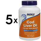 (900 g, 123,31 EUR/1Kg) 5 x (NOW Foods Cod Liver Oil, 1000mg Extra Strength - 1