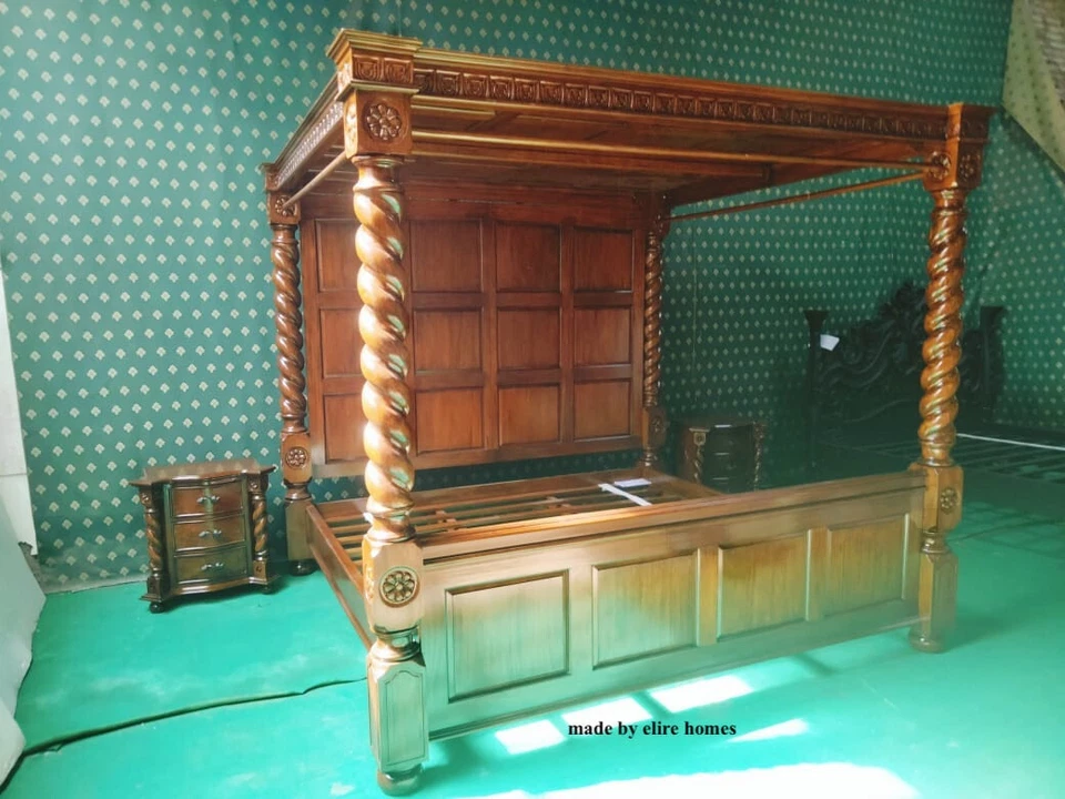 EN STOCK Cama King Size Caoba Tudor Stylefour Poster con 2 x Mesitas de Noche Foto 1 de 4